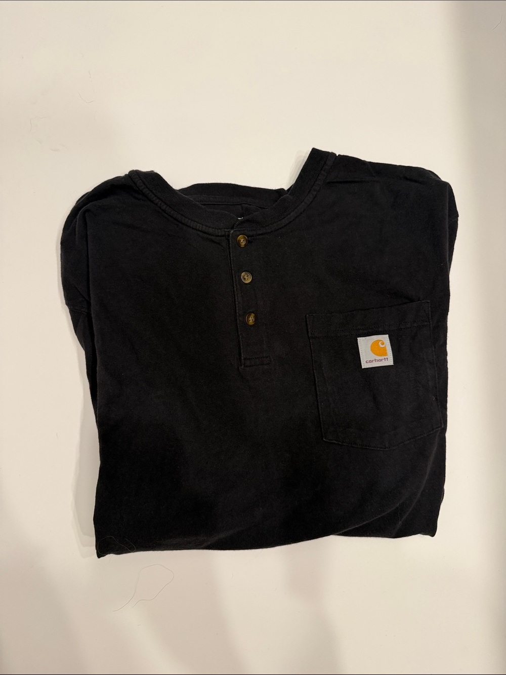 Carhartt Black Long-Sleeve Henley with Logo Pocket